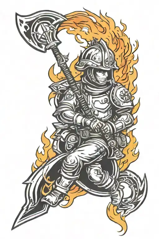 Sagittarius Zodiac Sign Surrounded By Flames Wearing A Firefighter's Helmet