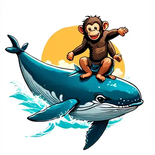 Monkey Riding A Whale Jumping