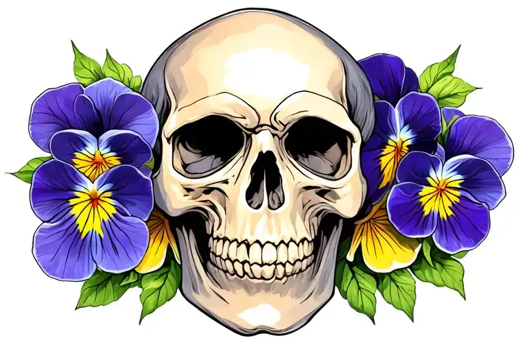 Skull With Pansies