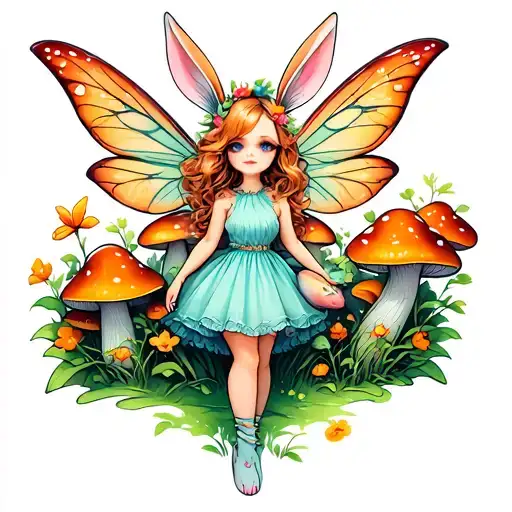 Fairy With Mushrooms And Bunny