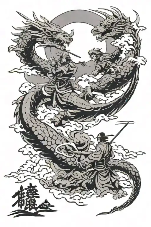 Lone Samurai Fight Dragons On Mount Fuji