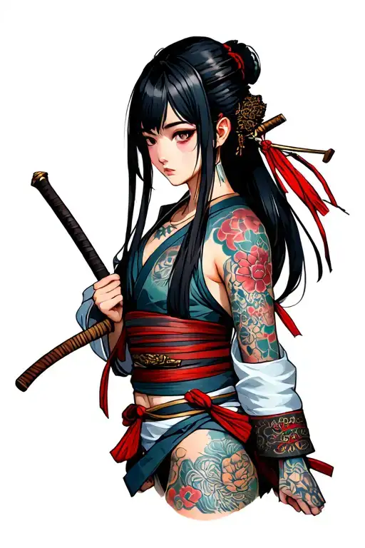 Female Samuraii Want Her To Have Traditional Japanese Tattoos And To Be Wearing Revealing Clothing