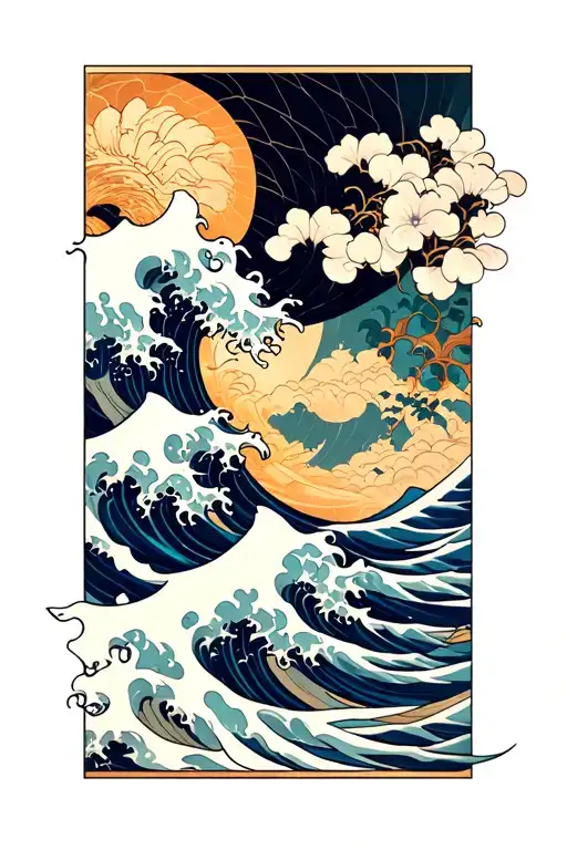 Japnese Style Tattoo Featuring Ocean Waves Patterns