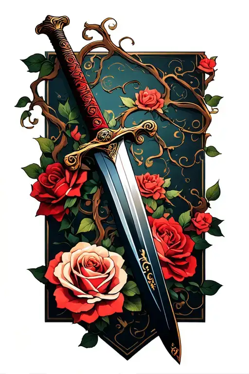 Japanesesword Intertwined With Roses And Vines