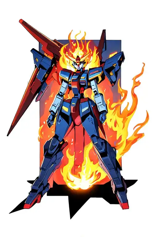 Space Girl Gundam Covered In Amaterasu Flames