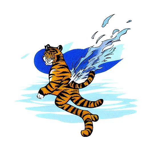 Tiger With Fire And Water Background