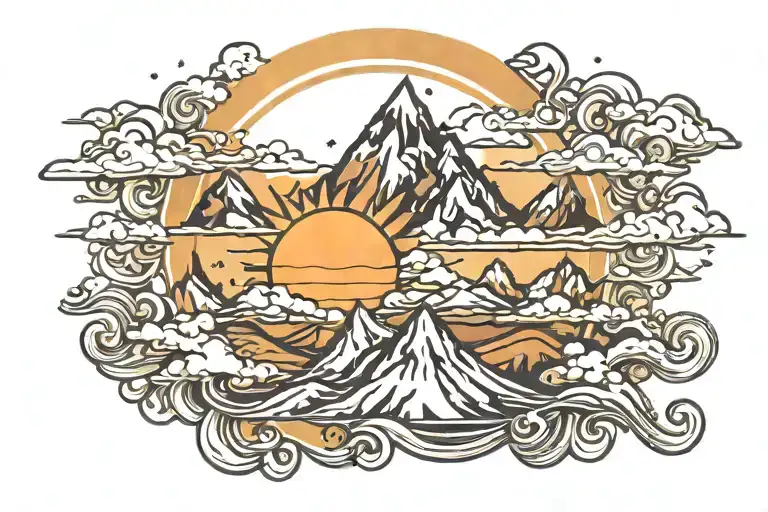 Mountain And Sun Rising