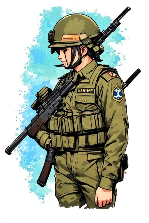 Military In Military Uniform In The Style Of Anime Side View
