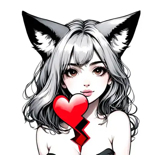 Woman With Fox Ears Stitching Together A Broken Heart