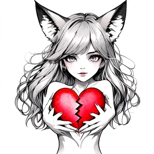 Woman With Fox Ears Stitching Together A Broken Heart
