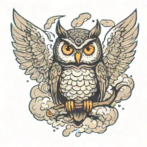 Owl With Clouds Around