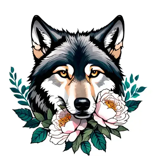 Wolf With Peonies