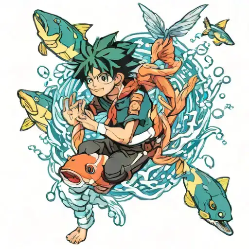 Izuku Midoriya And Fish Surrounded