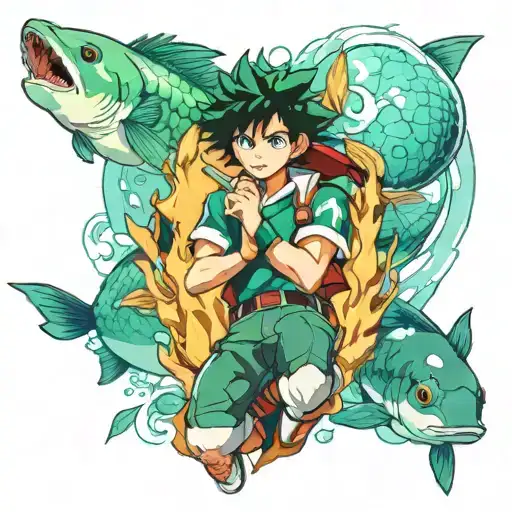 Izuku Midoriya And Fish Surrounded