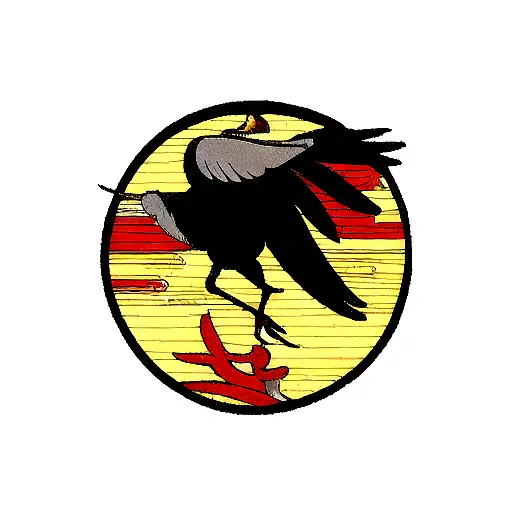 Traditional Japanese Crane Using Black Red And Yellow