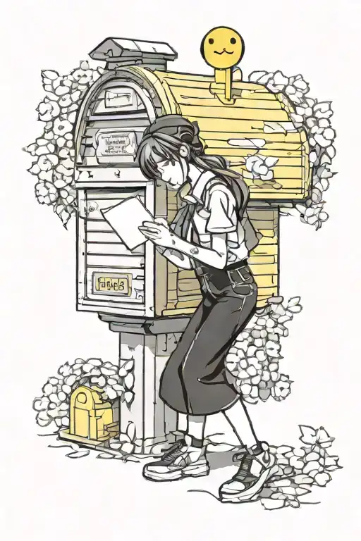 Girl In Full Body Putting A Love Letter In A Yellow Mailbox