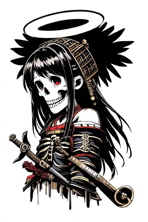Skeleton With A Halo Above The Head And Girl Samurai The Rest On Your