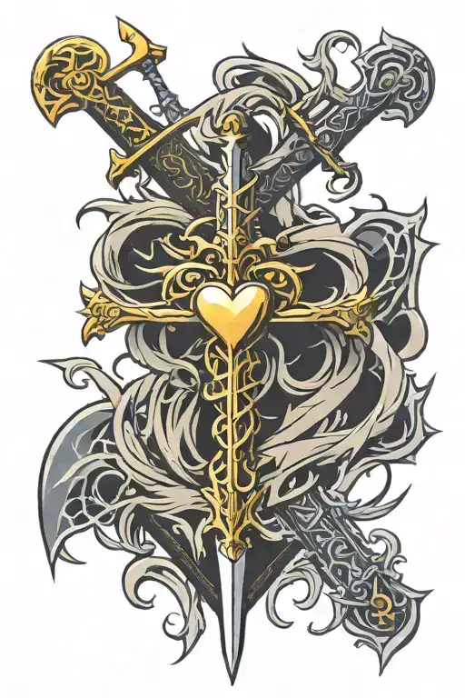 Sword Shaped Like Christian-orthodx Curch Impaling A Heart