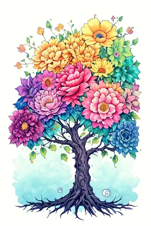 Sleeve Flowers Family Tree Intertwined