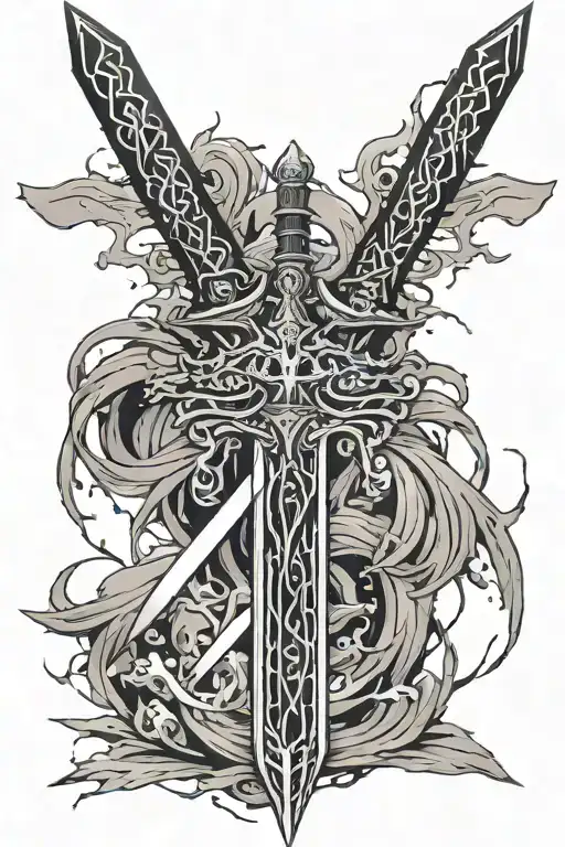 Big Broken Black Sword Huged By Two Hands