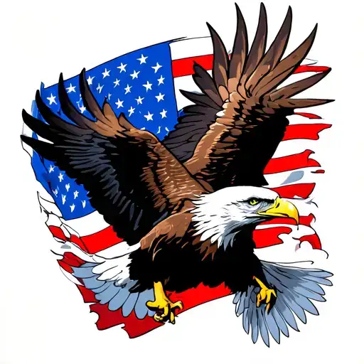 Realistic American Flag With A Flying Eagle Soaring