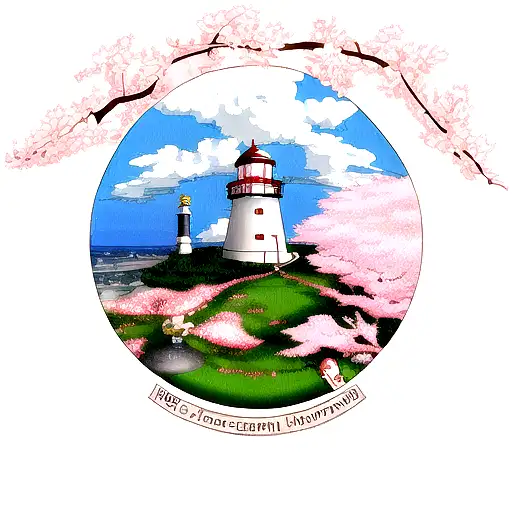 Lighthouse With Cherry Blossom