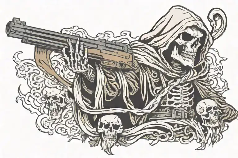 Skull Grim Reaper Holding Rifle
