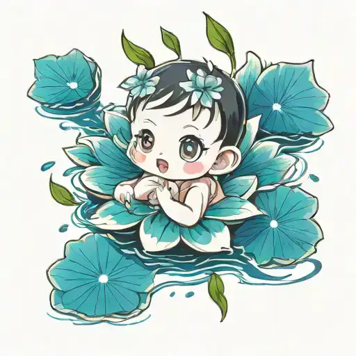Baby And Water Lily