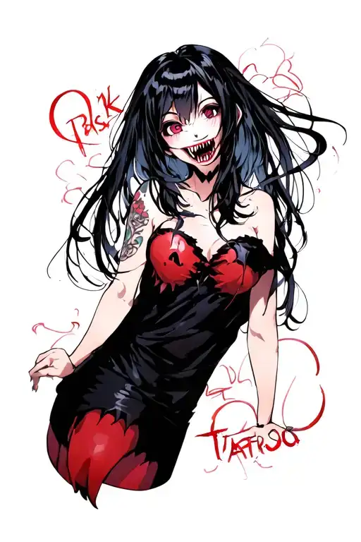 Crazy Anime Girl With Black Hair And Vampire Teeth