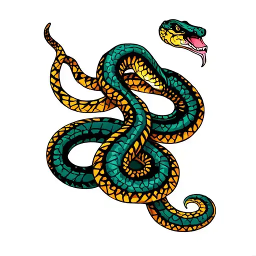 Snake Traditional American With Geometric Shapes