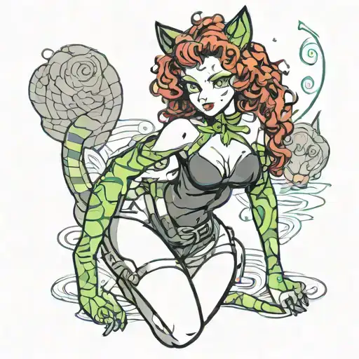Sexy Cubby Cartoon Cat Woman With Red Curly Hair And Green Eyes