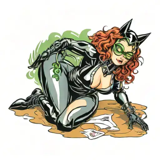 Sexy Bbw Cartoon Catwoman With Red Curly Hair And Green Eyes