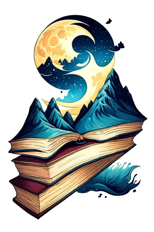 Book Mountains And Moon Merging Together