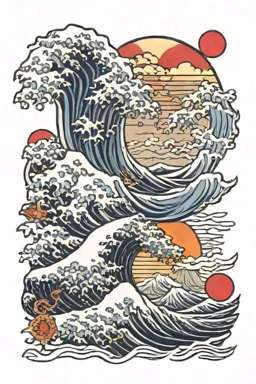 Great Wave And Rising Sun Flag
