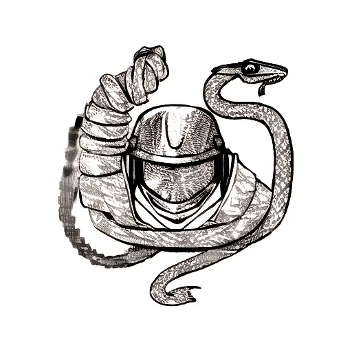 A Military Helmet Adorned With A Snake Wrapped Around A Sword