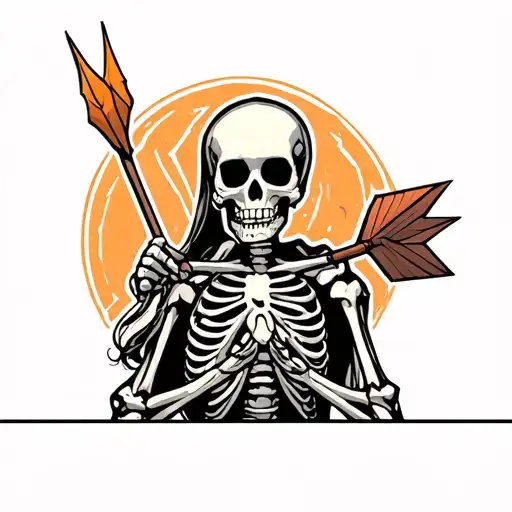 The Skeleton With An Arrow In My Head Stands Behind The Middle -Shaped Counter