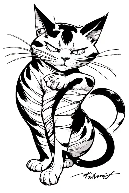 The Skinny Cat Stretches Out And Wraps His Leg From Top To Bottom