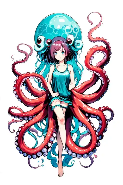 Anime Girl In The Tentacles Of The Octopus