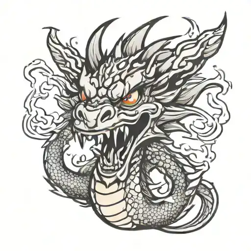 Angry Flaming Dragon In Cartoon Style