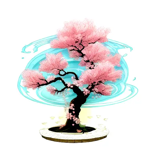 A Beautiful Aquatic Dragon Surounded By Cherry Blossom Flowers