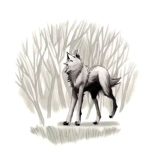 Wolf Surrounded By Trees