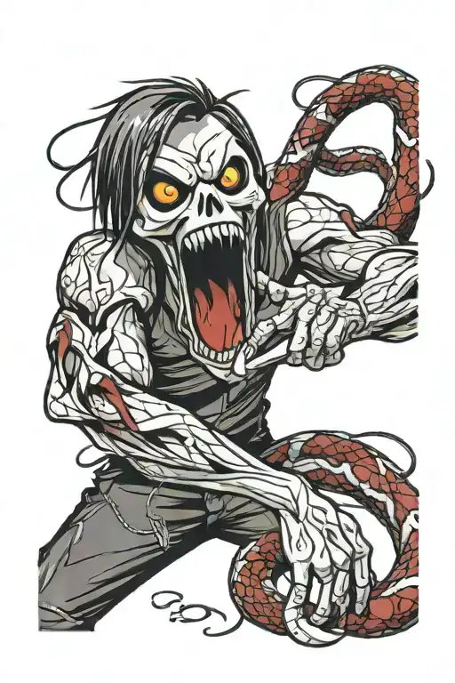 Scream Holding A Bloody Knife With A Snake Wrapped Around His Arm