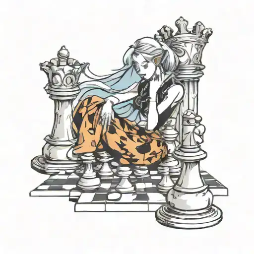 Gravestone Queen Chess Piece Anime Girl Sitting Atop