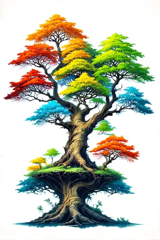 One Tree With 6 Different Treetops Growing On Different Levels