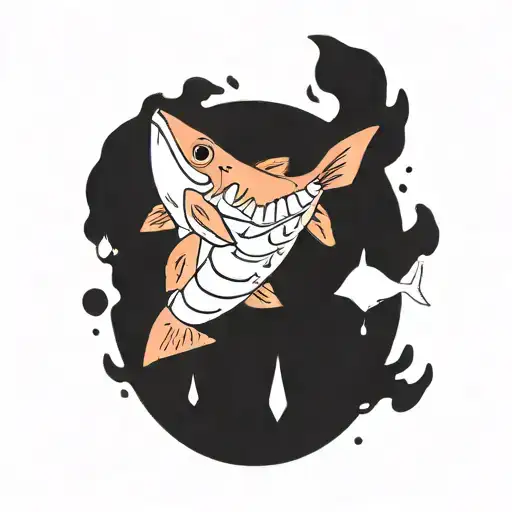 A Minimalistic Soused Herring Tattoo In An Anime Style Like Studio Ghibli In Black And White