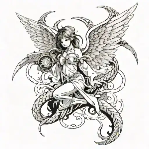 An Angel With Dragon Wings Descending From The Heavens