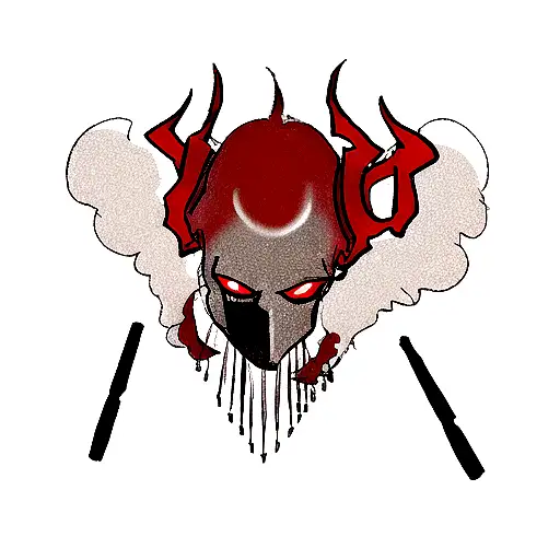 A Black-red Skull With Two Knives In The Head In The Form Of Horns