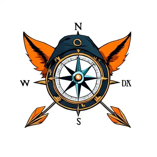 A Compass With Fox Ears On The Hat Hood And North On The 4 Arrows Crossed