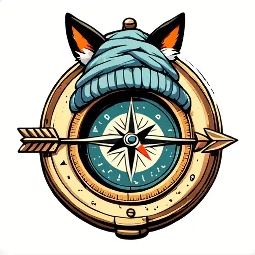 A Compass With Fox Ears On His Woolly Hat And An Arrow Through It