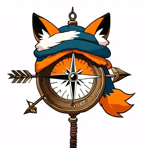 A Compass With Fox Ears On His Woolly Hat And An Arrow Through It From Nurth-west To South-east